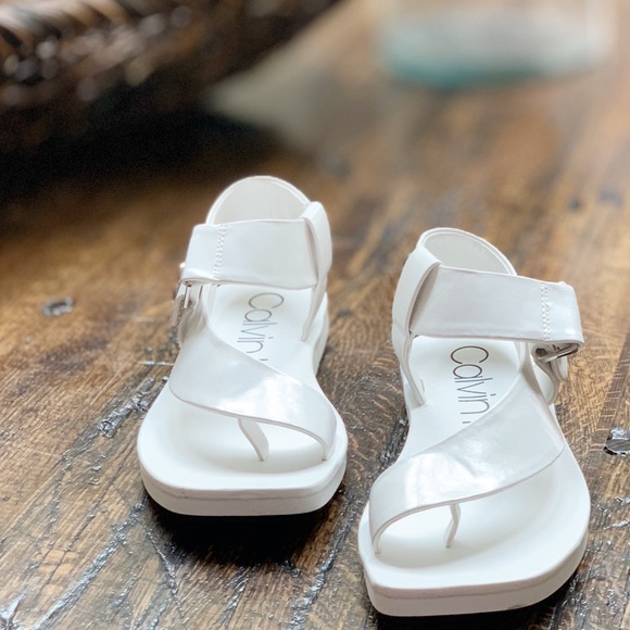 Calvin Klein Leather Peep Toe Ankle Strap Sandals - Picture 4 of 8